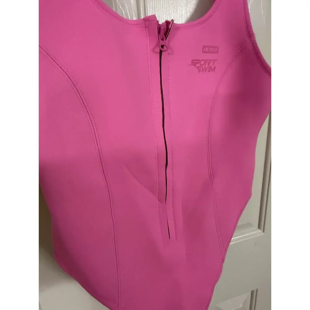 SKIMS Hot Pink One-Piece Swimsuit with Front Zip
